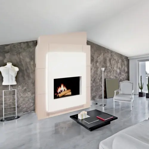 Cheminée métallique avec LED avec système Polyflam