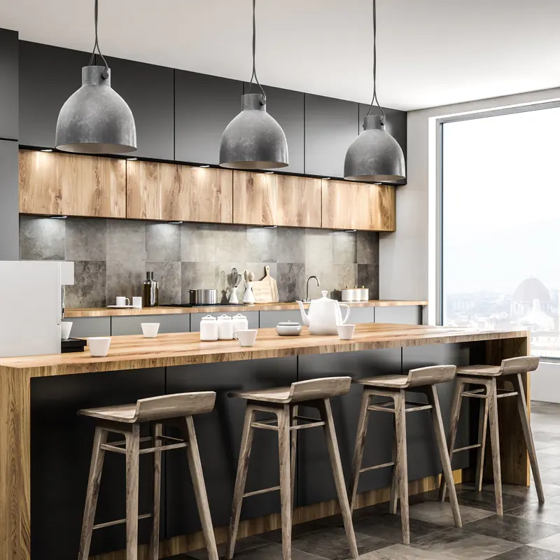 Cuisine moderne effet bois et noir