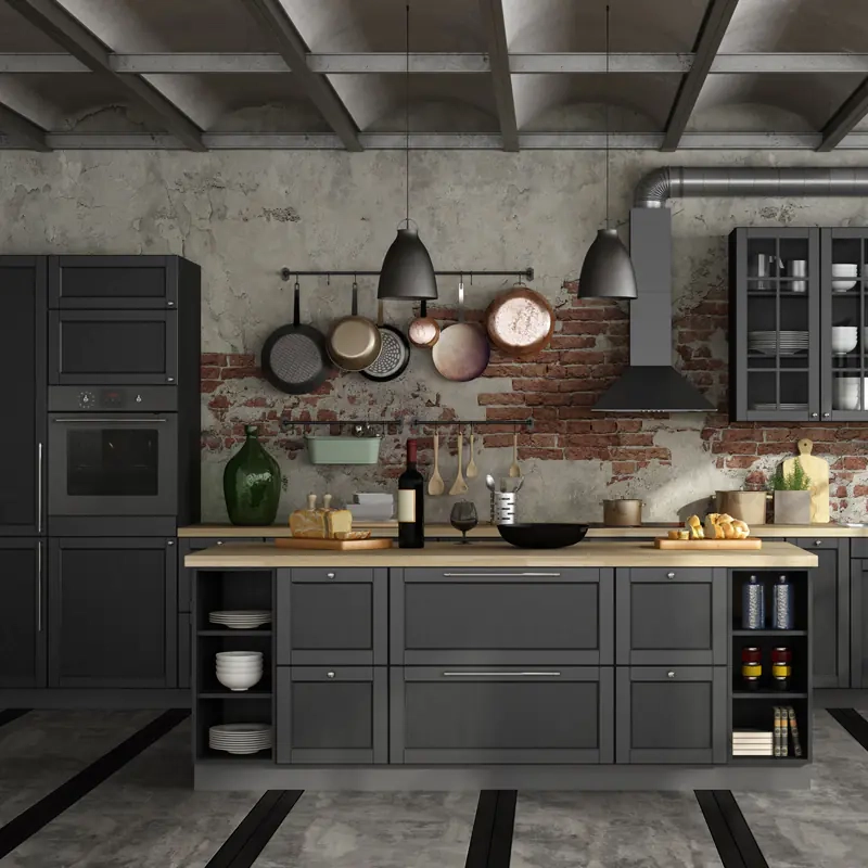 Cuisine cottage chêne massif et plan de travail en granit
