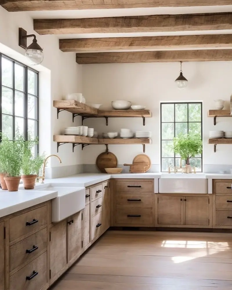 Cuisine à l’ancienne avec mélange de bois naturel et de Lan en corian à Saint Maixant